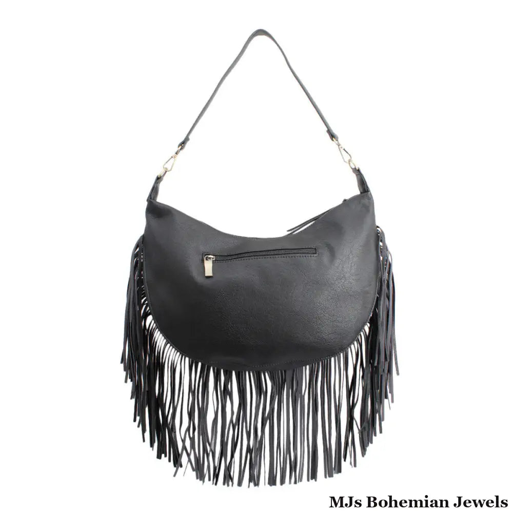 Purse Black Round Fringe Hobo Bag for Women