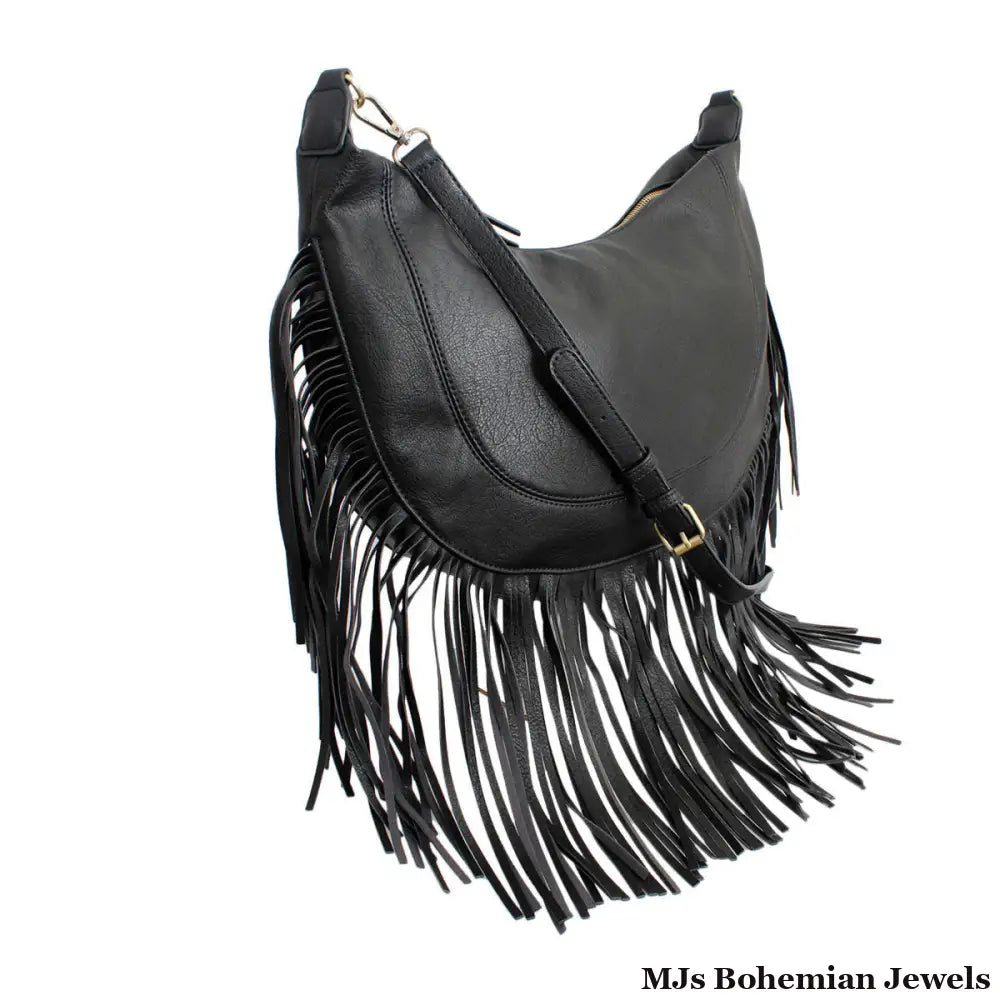 Purse Black Round Fringe Hobo Bag for Women