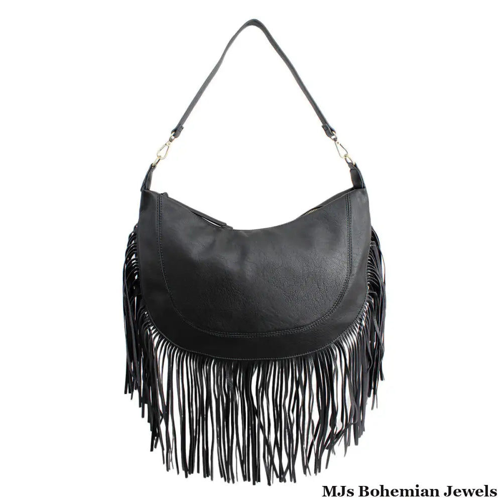 Purse Black Round Fringe Hobo Bag for Women