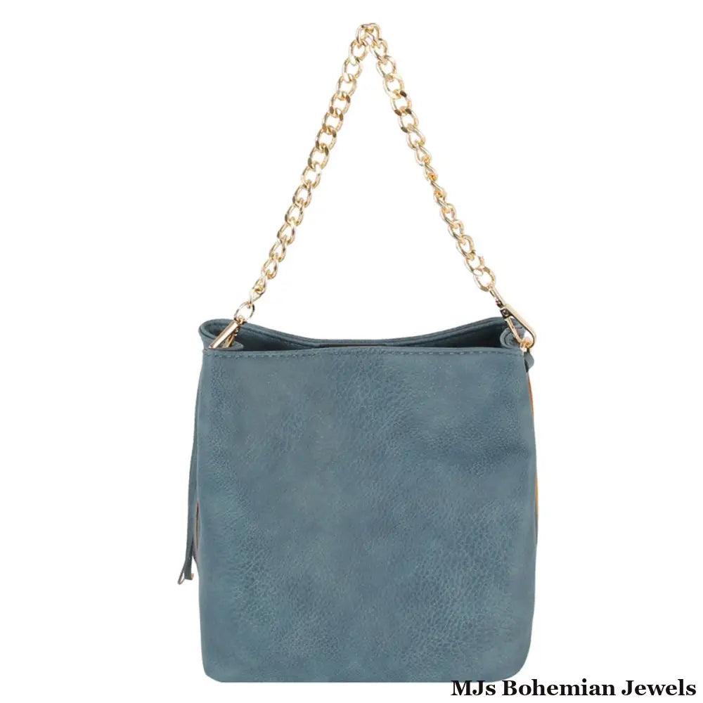 Purse Denim Blue Leather Fringe Bag for Women