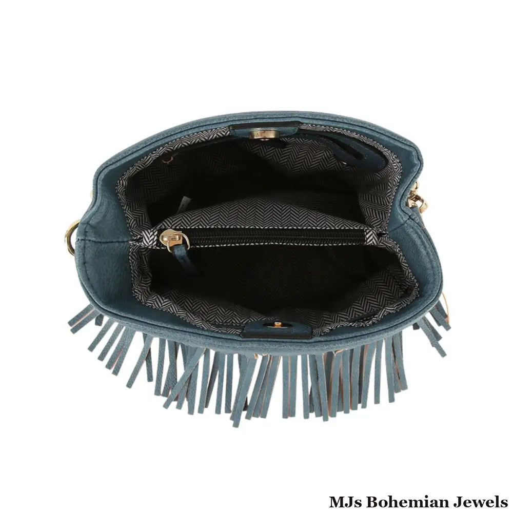 Purse Denim Blue Leather Fringe Bag for Women