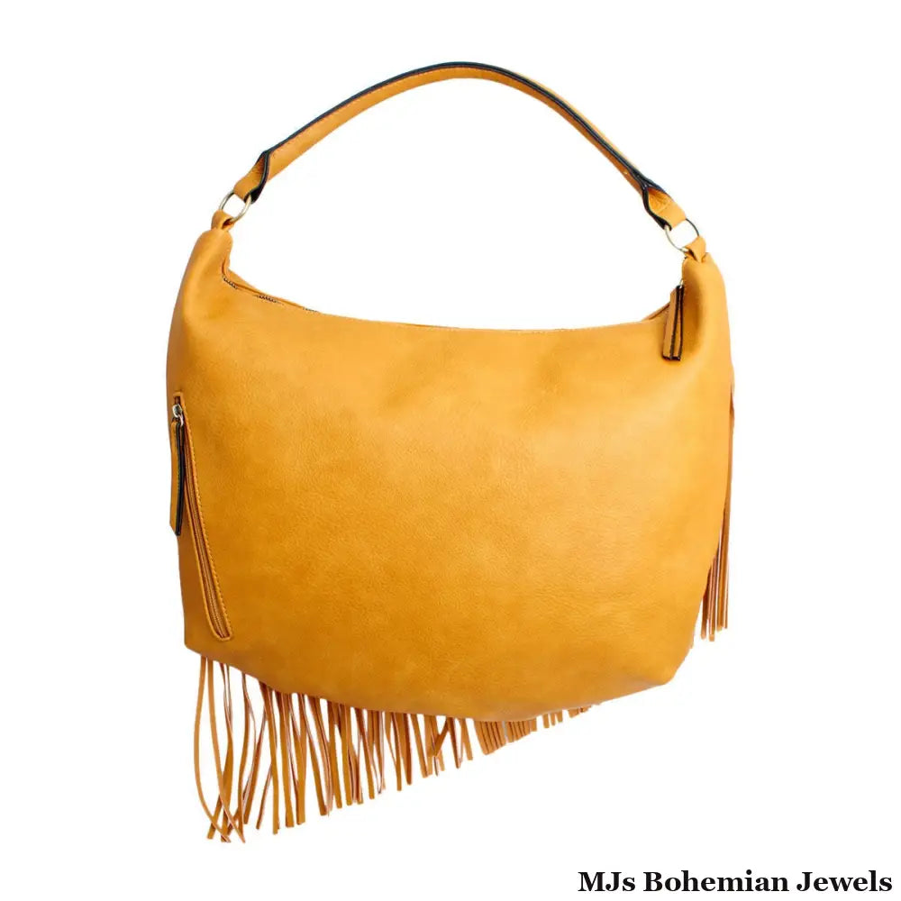 Purse Mustard Diagonal Fringe Hobo Bag for Women