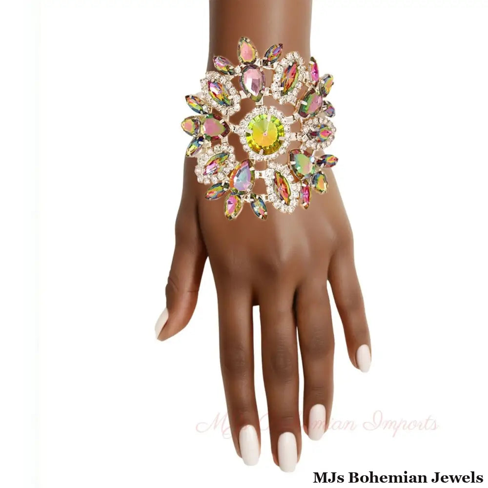 Radiant Pink Green White Pearl Bracelet