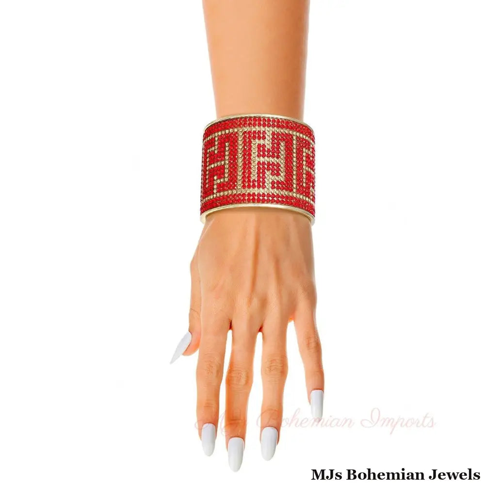 Radiant Red Greek Key Cuff - Bespoke Gold