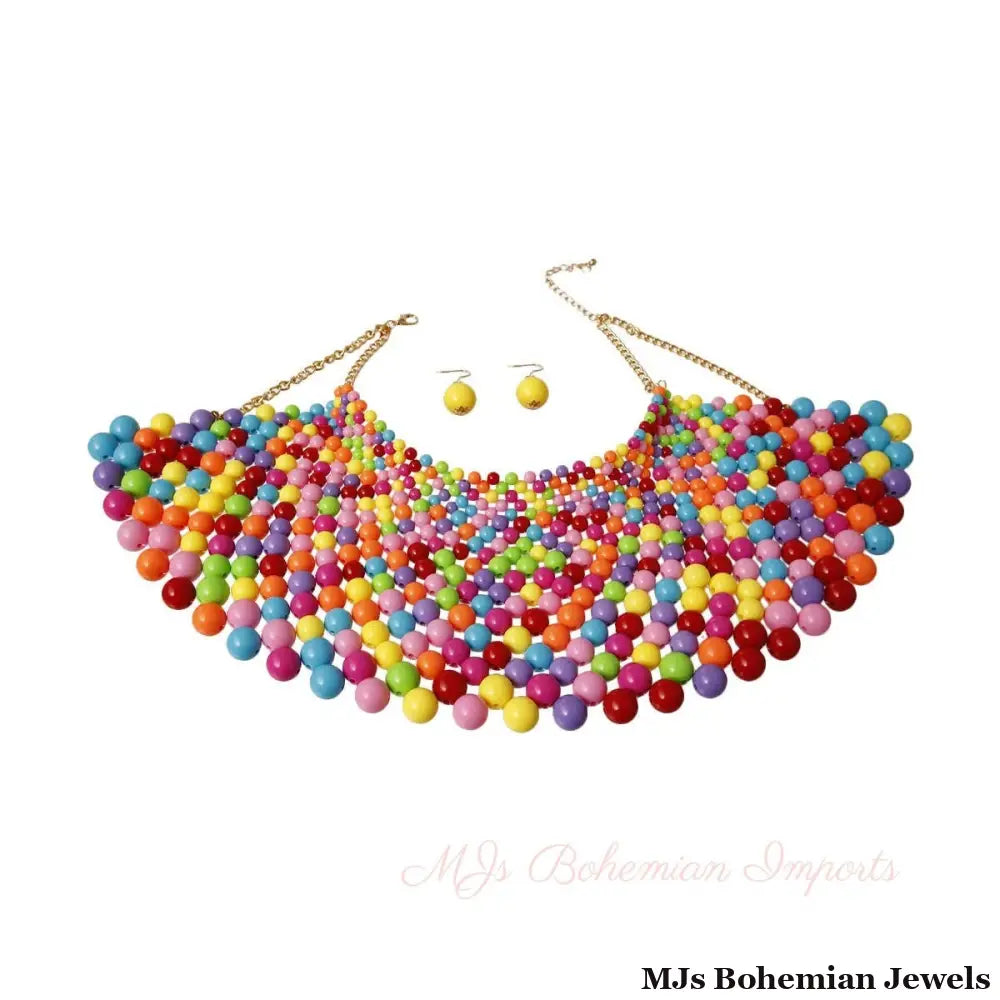 Rainbow Bead Bib Necklace Set