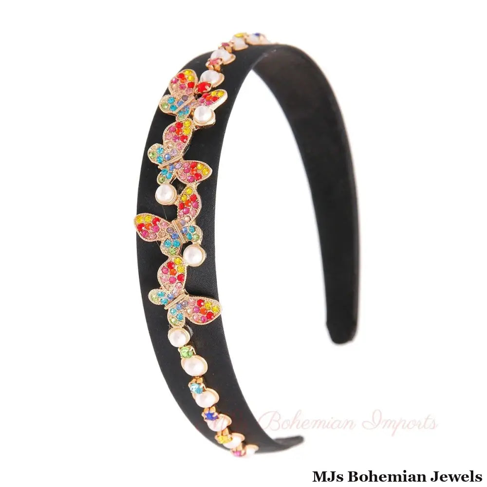 Rainbow Butterfly Pearl Headband