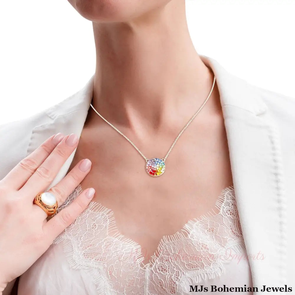 Rainbow Circle Silver Chain Necklace
