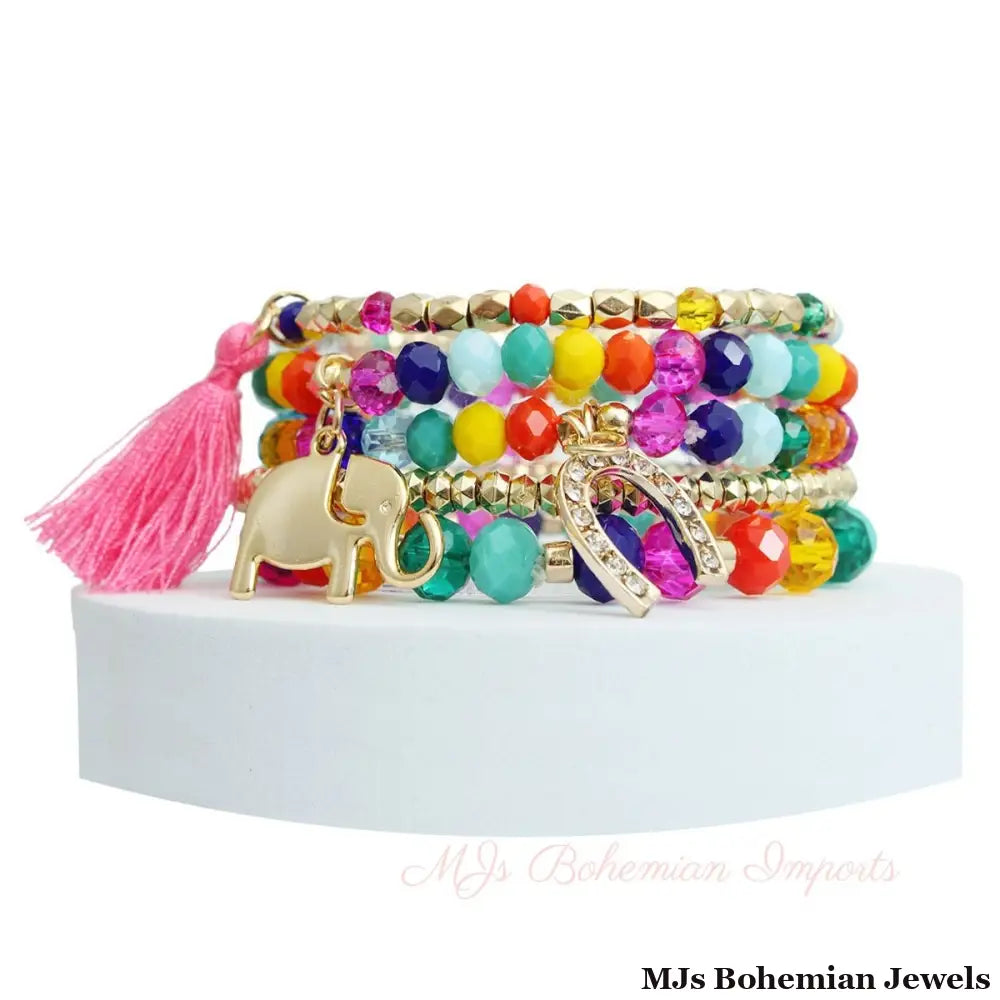 Rainbow Elephant Horseshoe Bracelets
