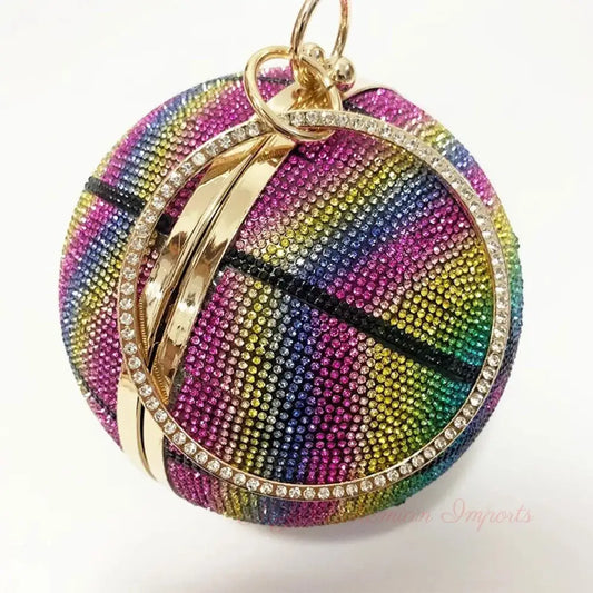 Rainbow Rhinestone Basketball Clutch