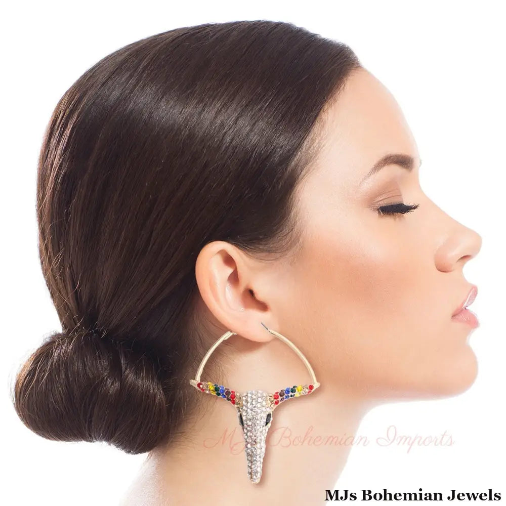 Rainbow Rhinestone Steer Hoops