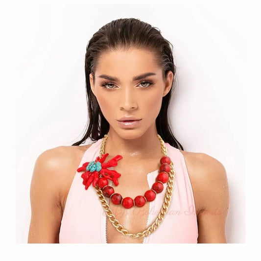 Red and Gold Coral Necklace