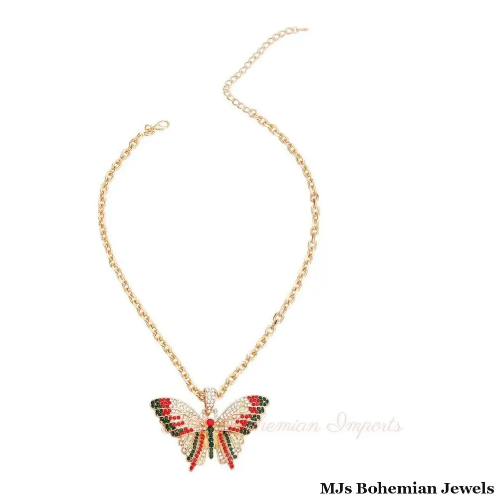 Red and Green Flutter Butterfly Necklace