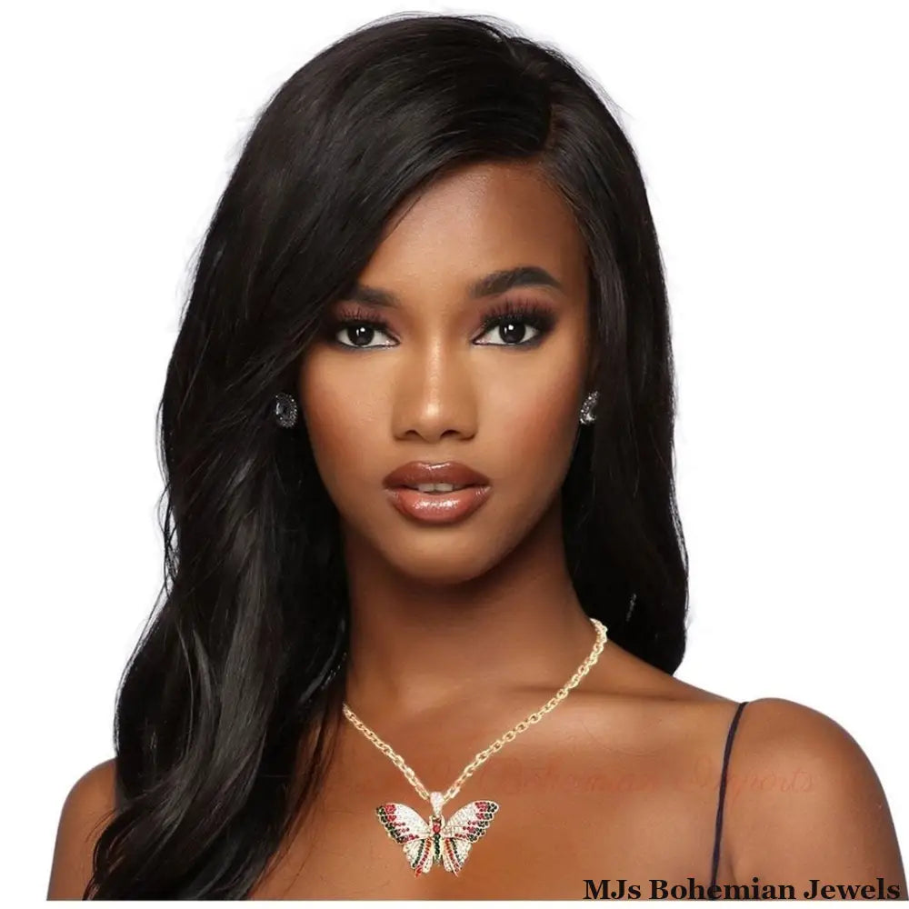 Red and Green Flutter Butterfly Necklace