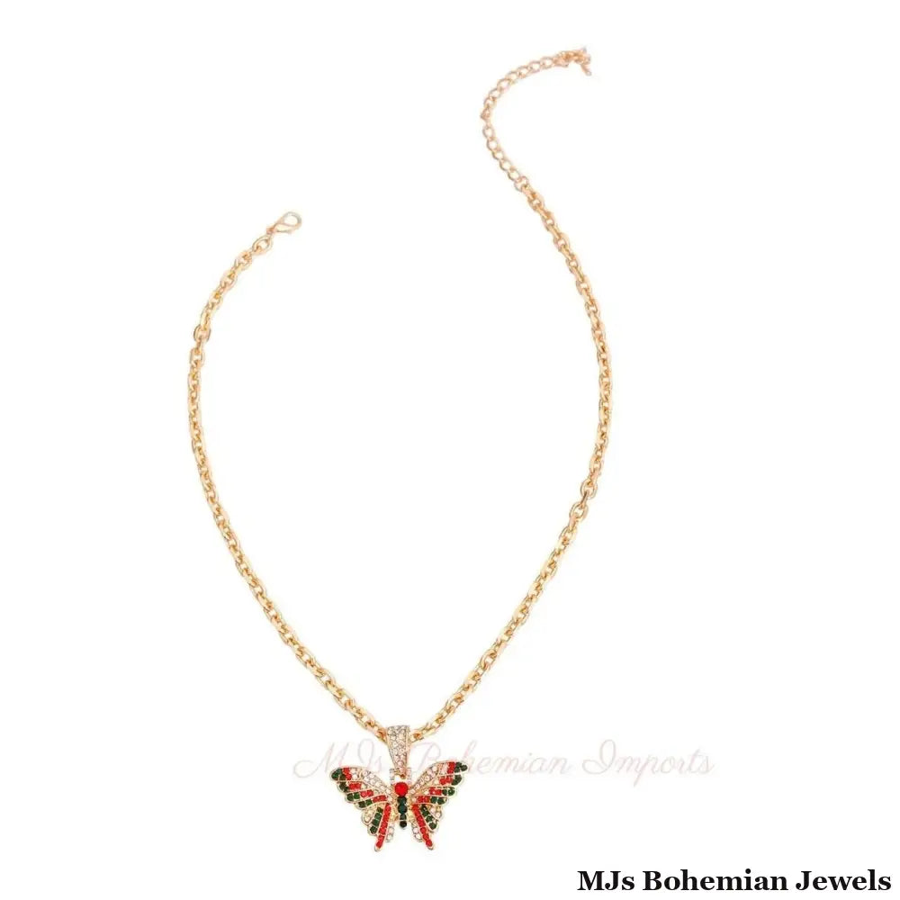 Red and Green Flutter Mini Butterfly Necklace
