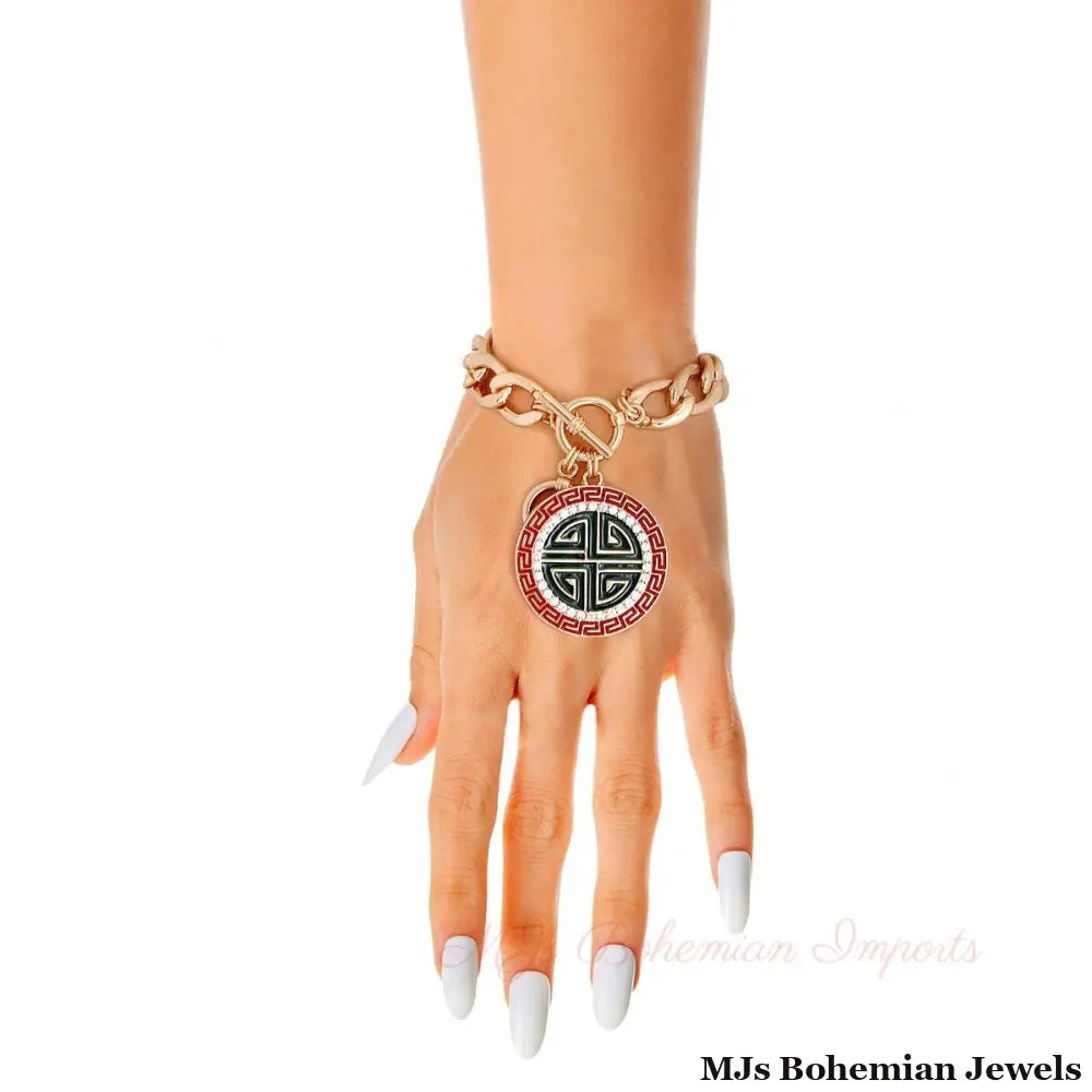 Red and Green Greek Toggle Bracelet