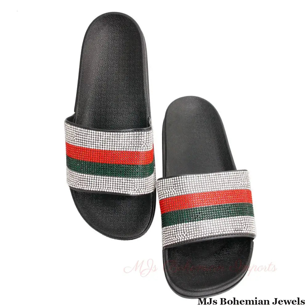 Red and Green Size 12 Designer Black Slides