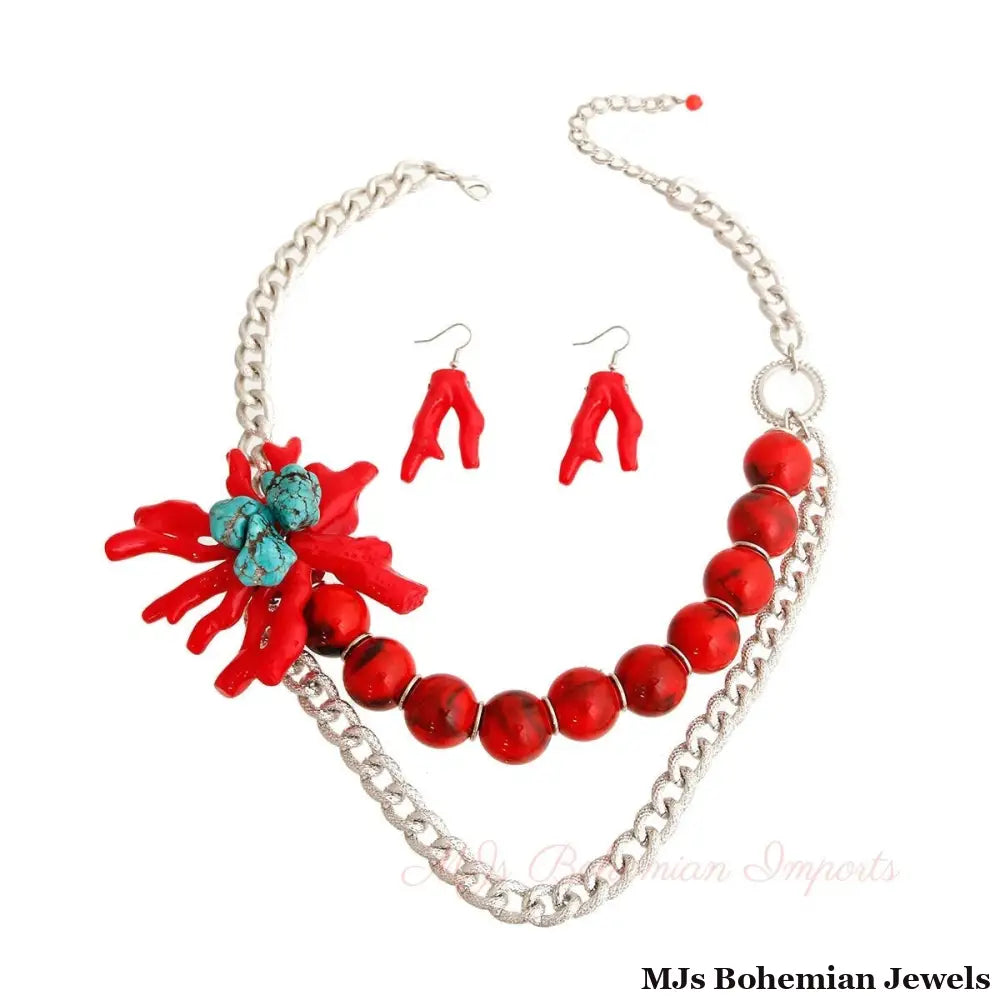 Red and Silver Coral Necklace