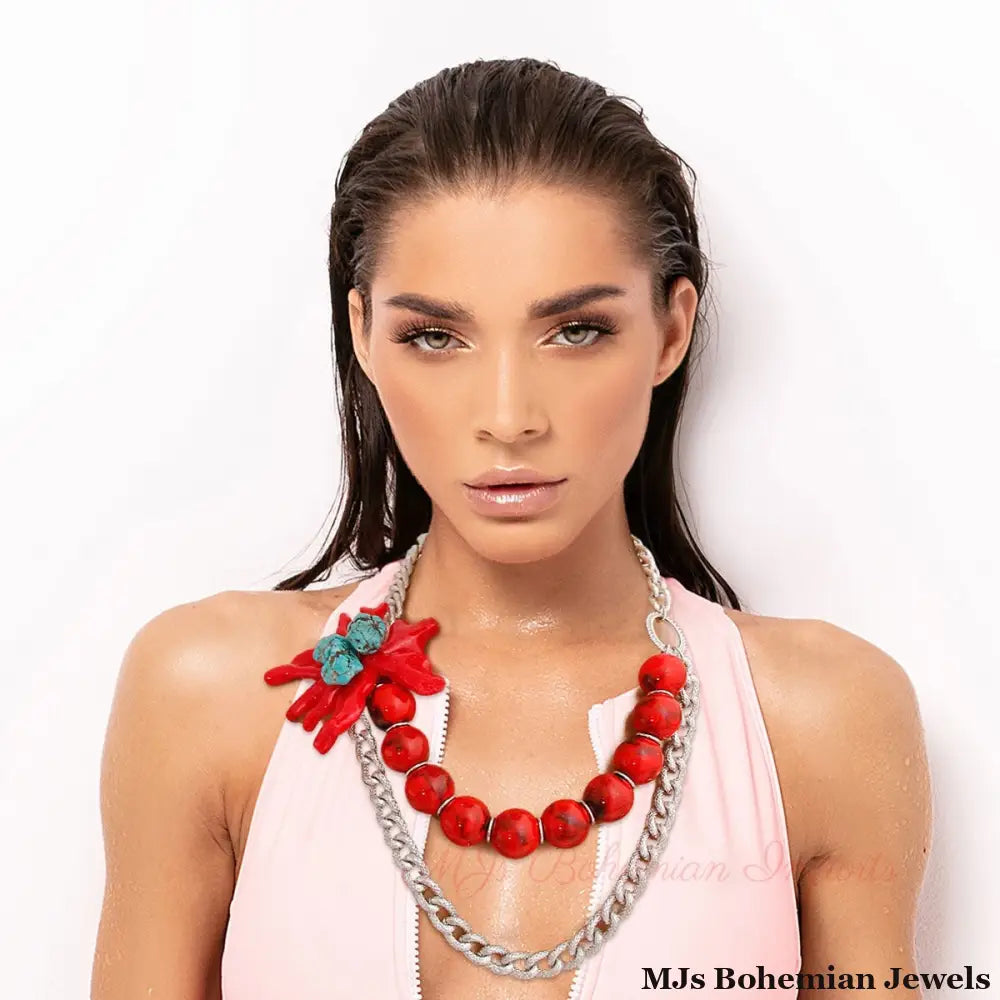 Red and Silver Coral Necklace