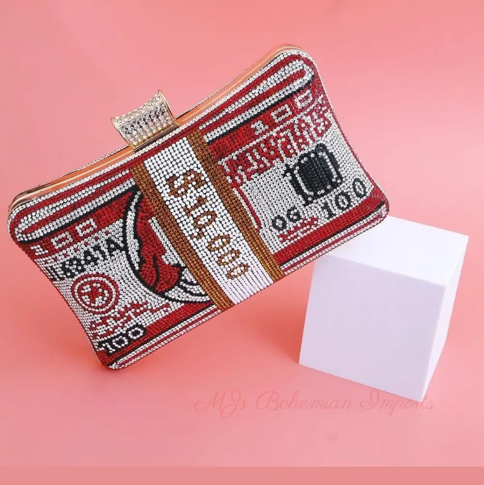 Red Bling Banded Cash Luxury Clutch