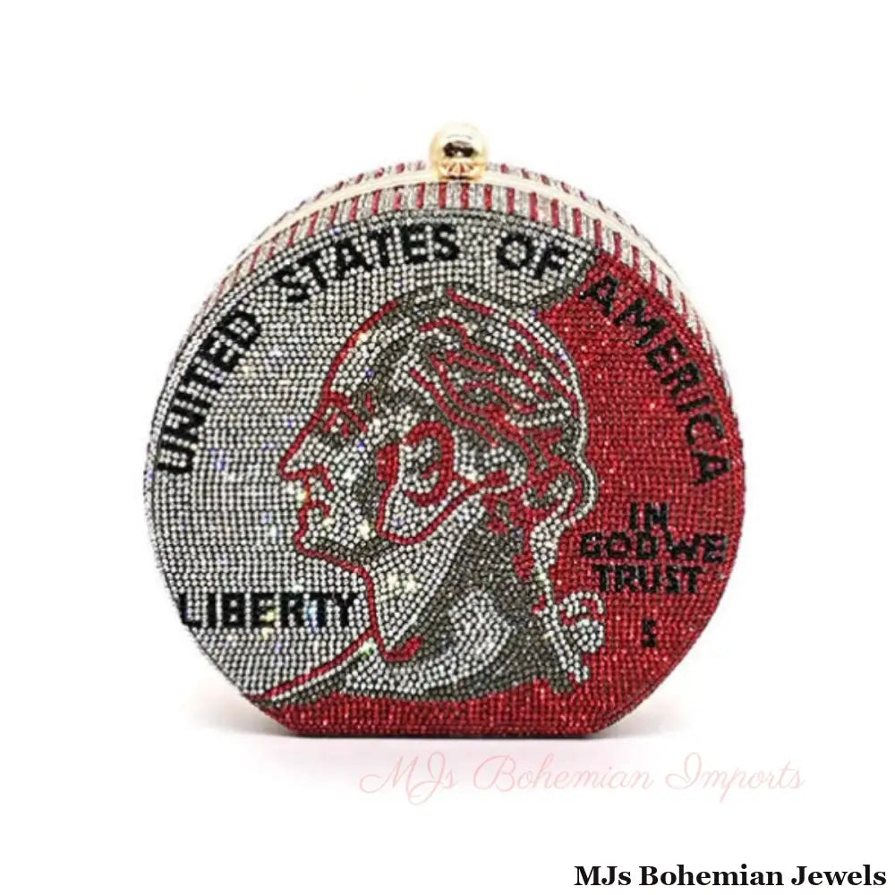 Red Bling US Coin Luxury Clutch