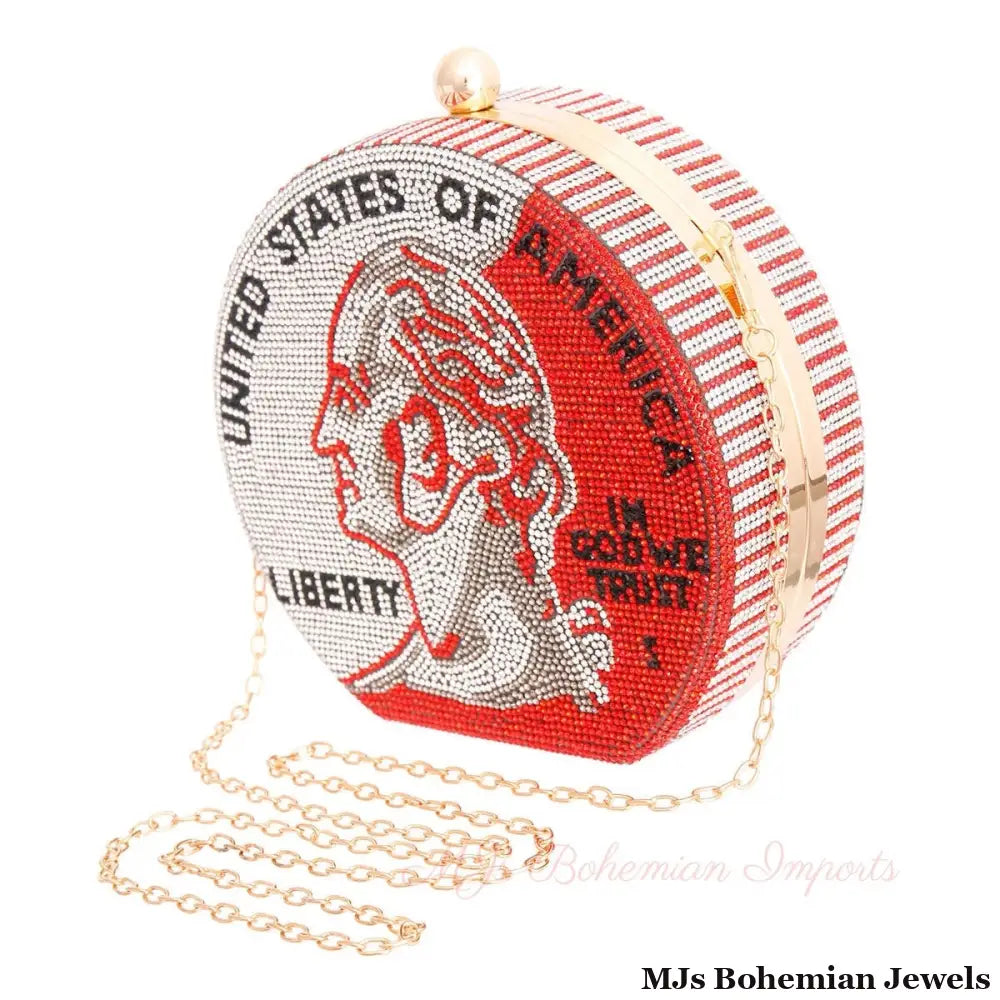 Red Bling US Coin Luxury Clutch