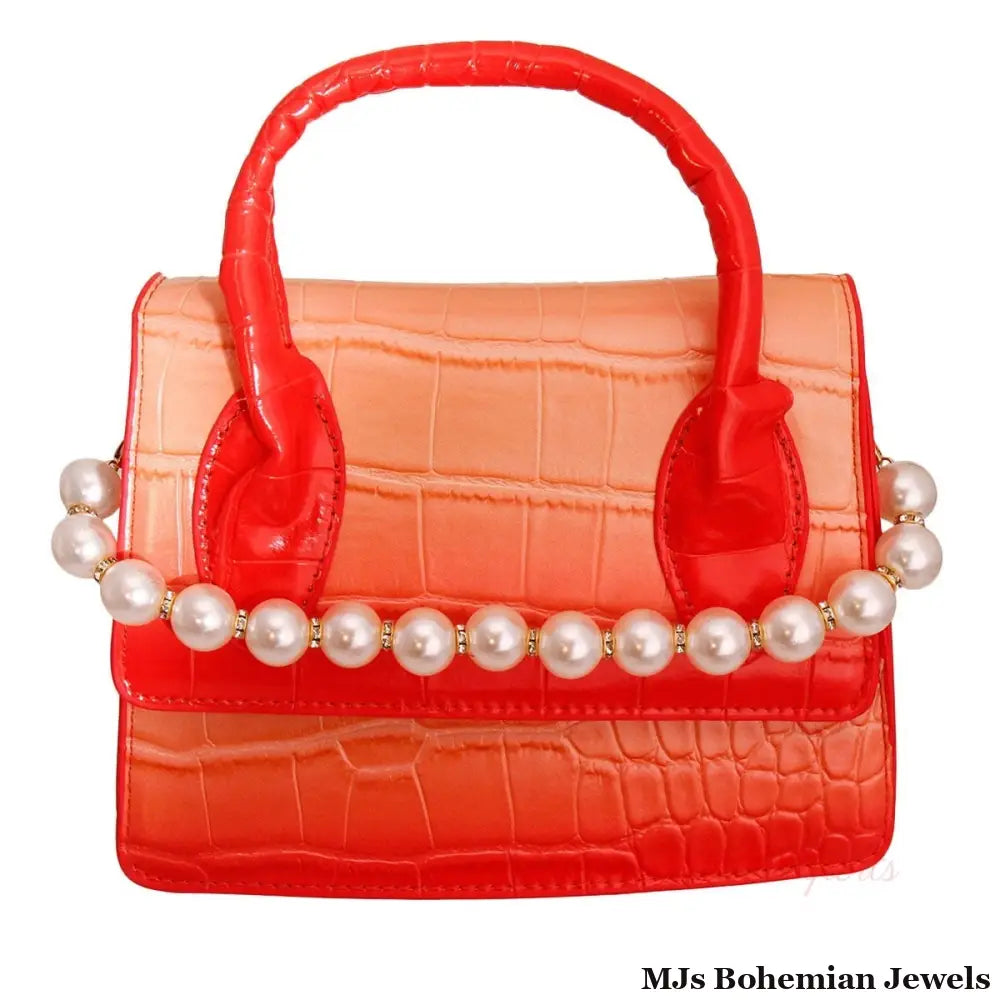 Red Croc Flap Satchel Handbag