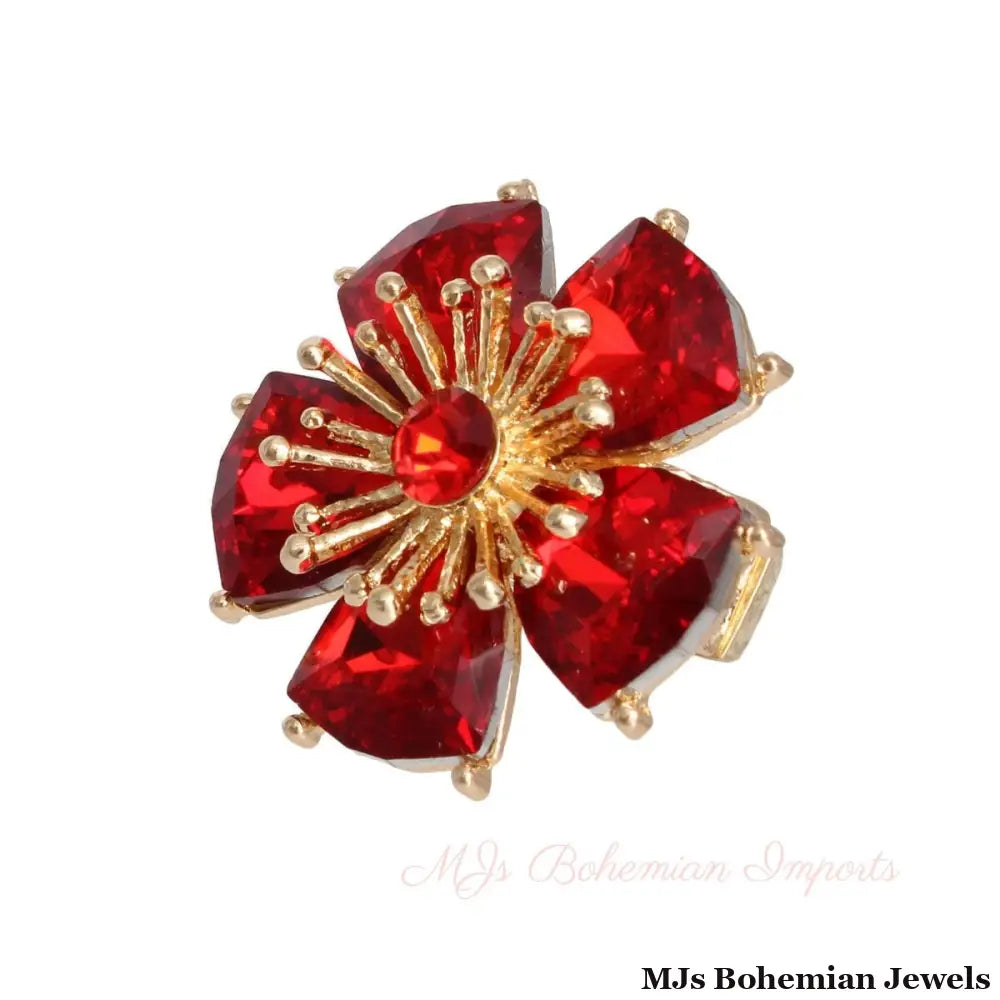 Red Daisy Crystal Ring