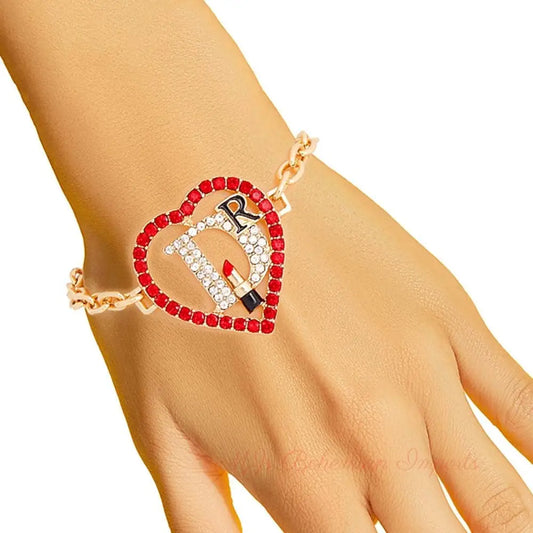 Red Designer D Heart Bracelet