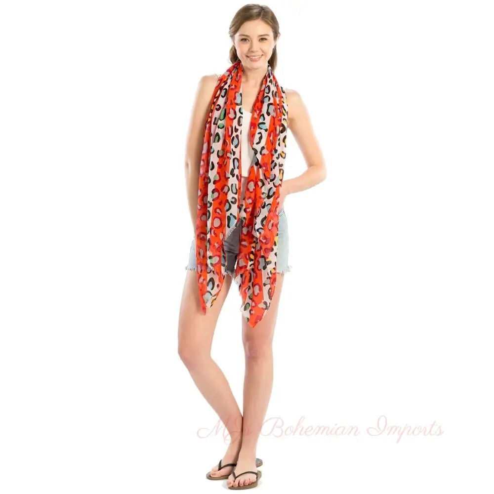 Red Leopard Lightweight Scarf