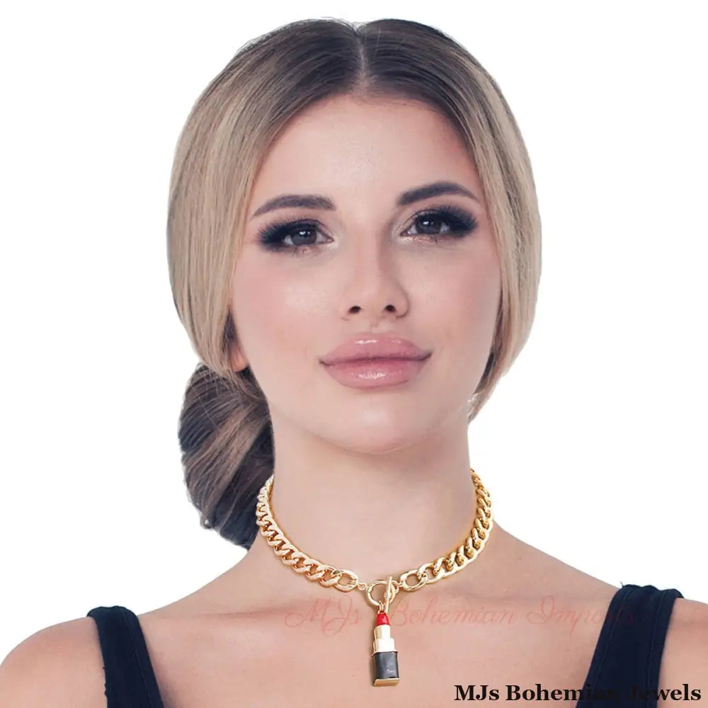 Red Lipstick Charm Necklace