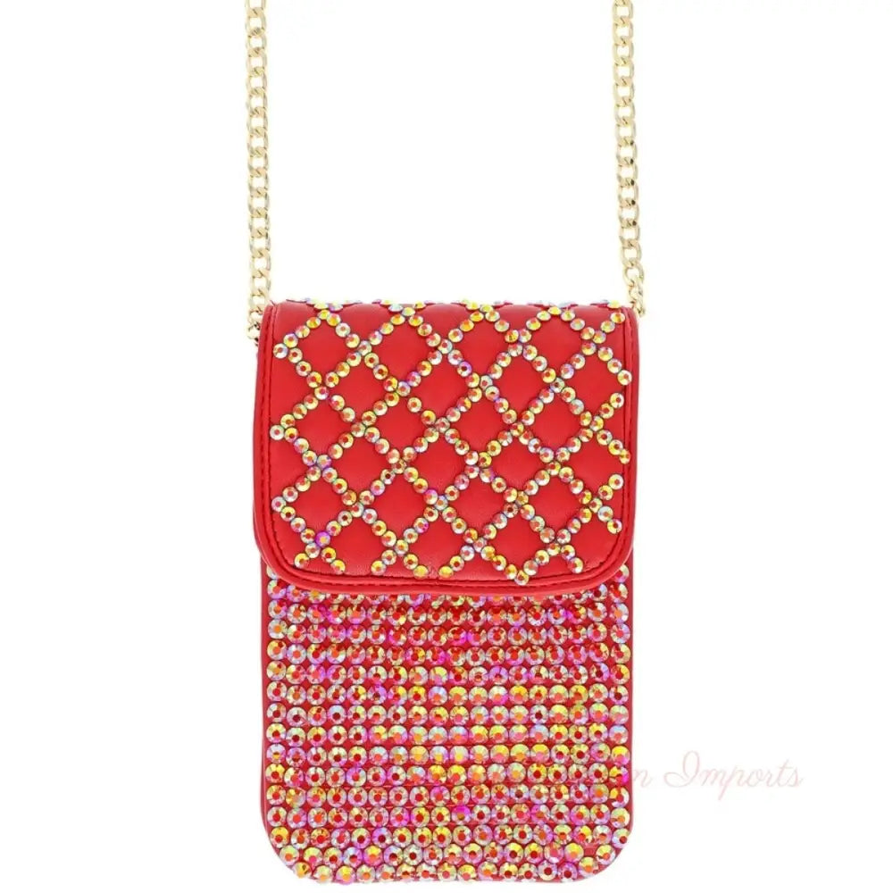Red Quilted Rhinestone Cellphone Bag