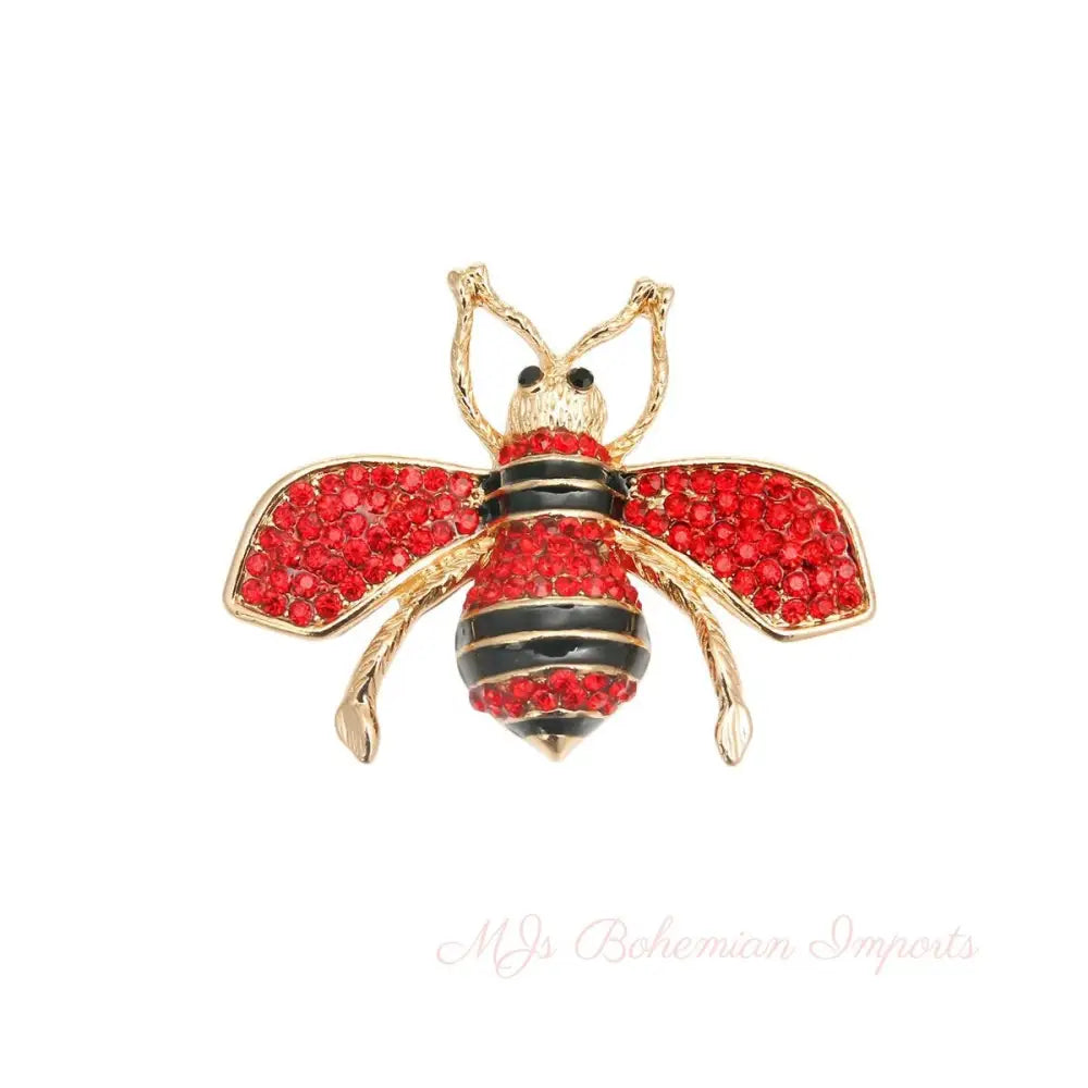 Red Rhinestone Bee Brooch