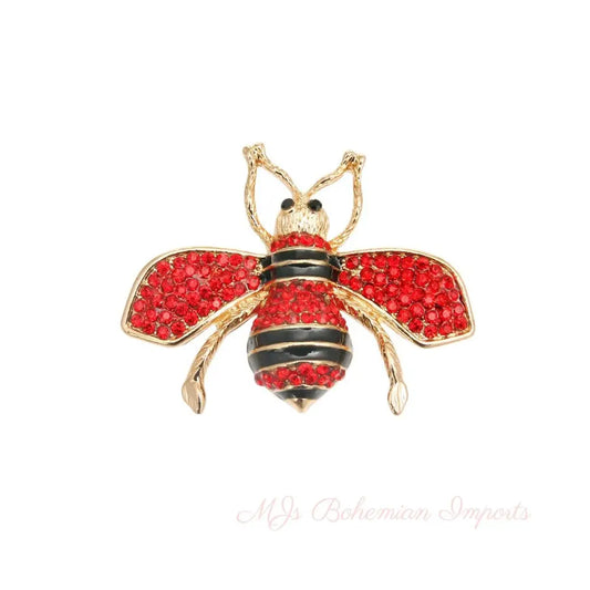Red Rhinestone Bee Brooch