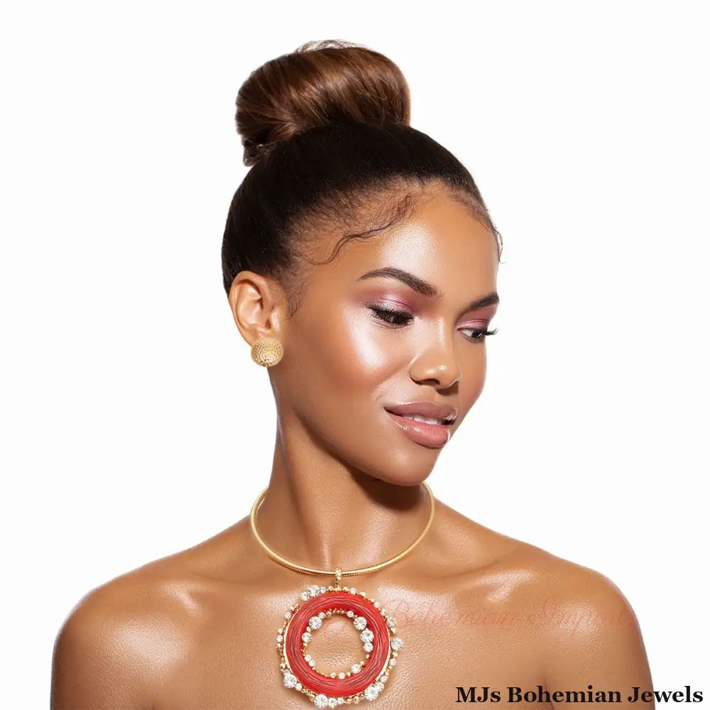 Red Rhinestone Round Pendant