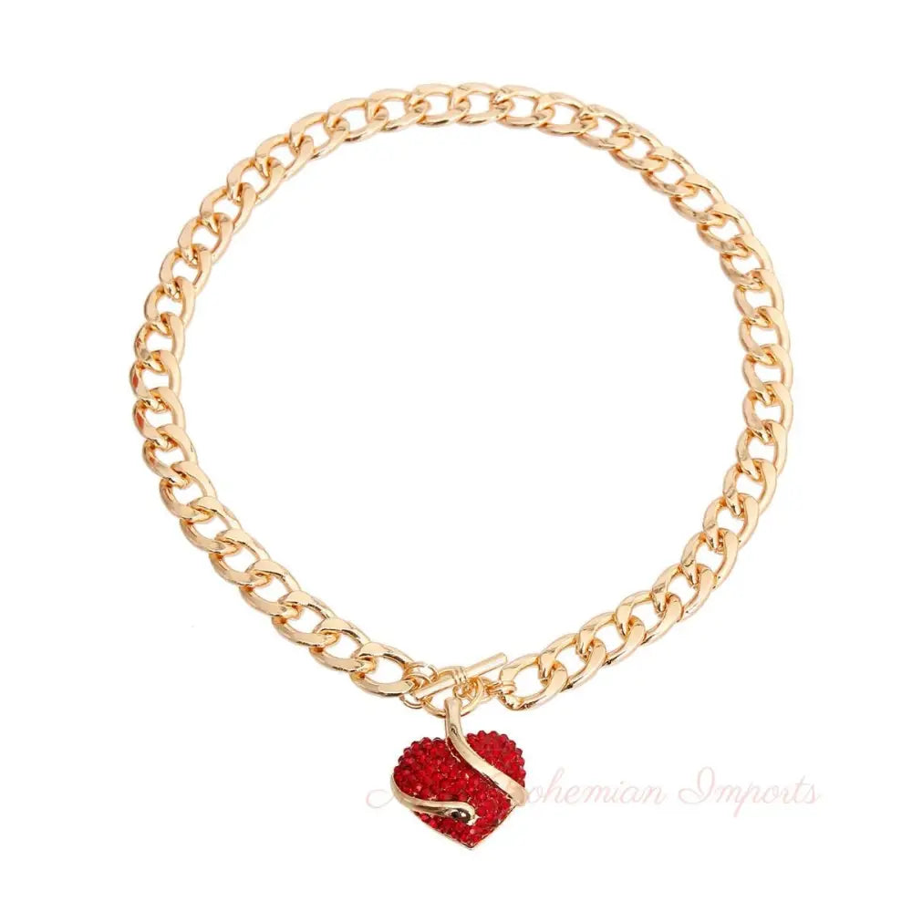 Red Rhinestone Snake Heart Necklace