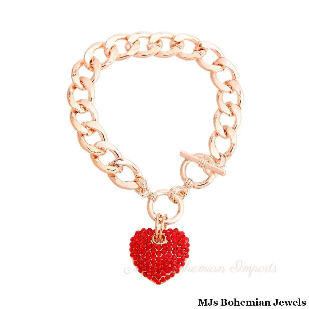 Red Rose Gold Heart Toggle Bracelet