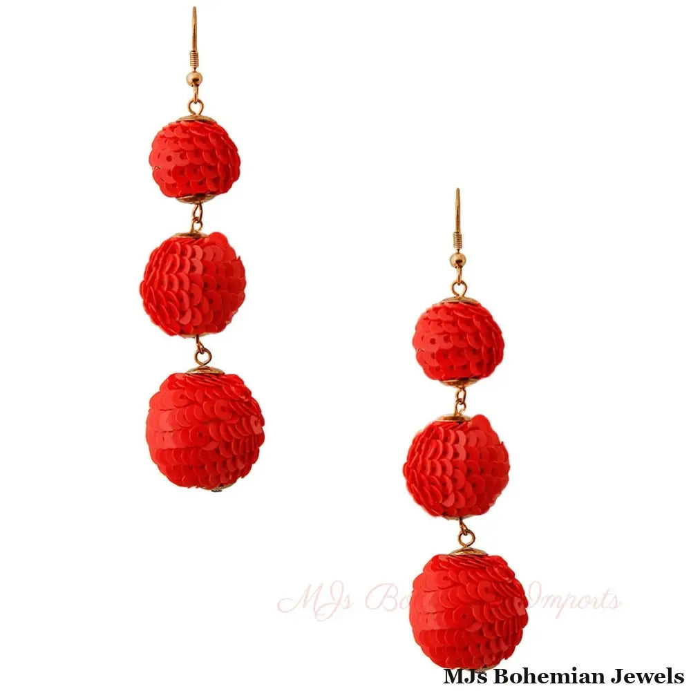 Red Sequin Ball Earrings