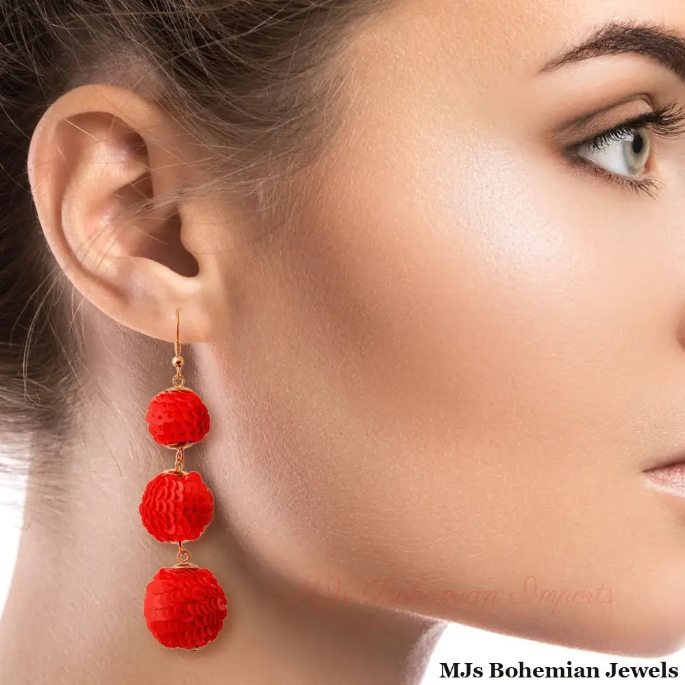 Red Sequin Ball Earrings