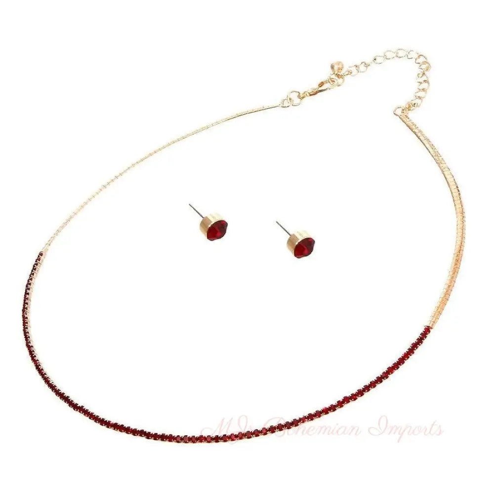 Red Stoned Simple Necklace Set