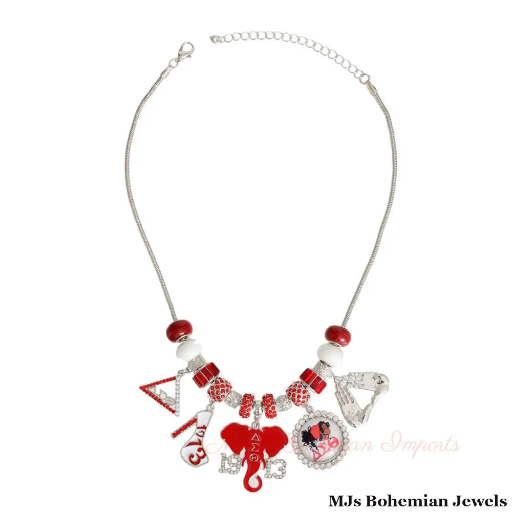 Red White Sorority Charm Necklace