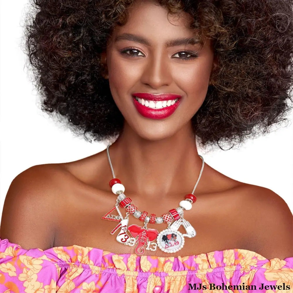 Red White Sorority Charm Necklace