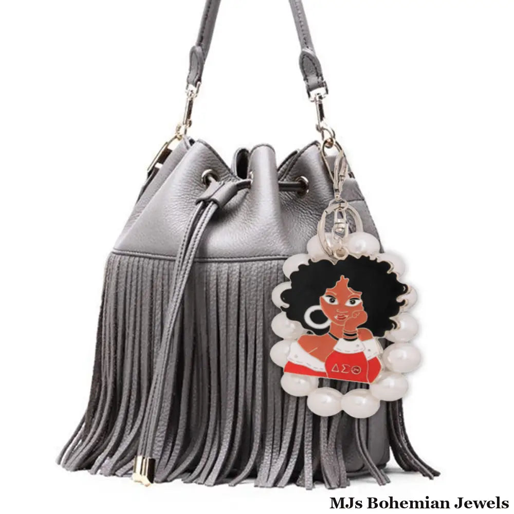 Red White Woman Pearl Keychain