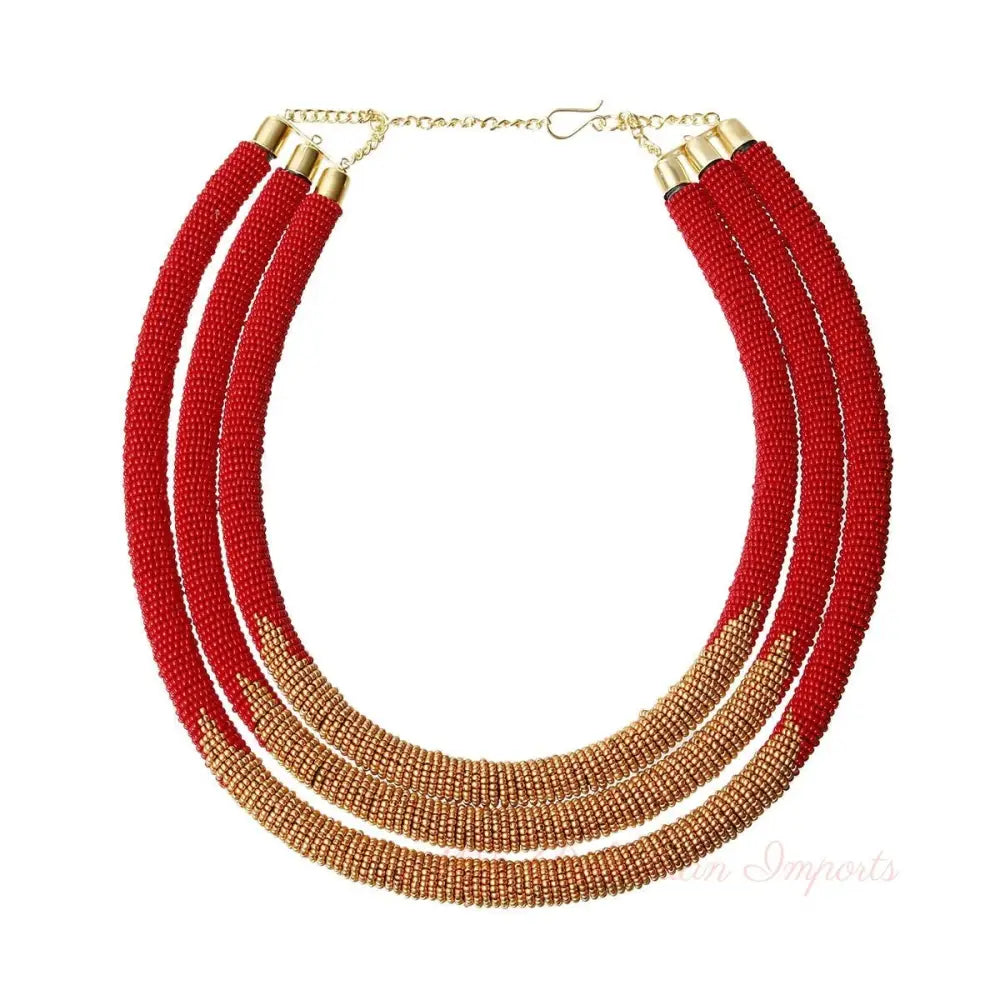Red Zulu Maasai Beaded Necklace