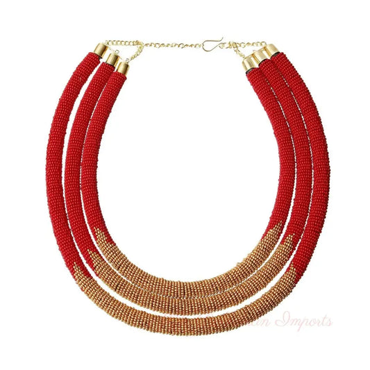 Red Zulu Maasai Beaded Necklace