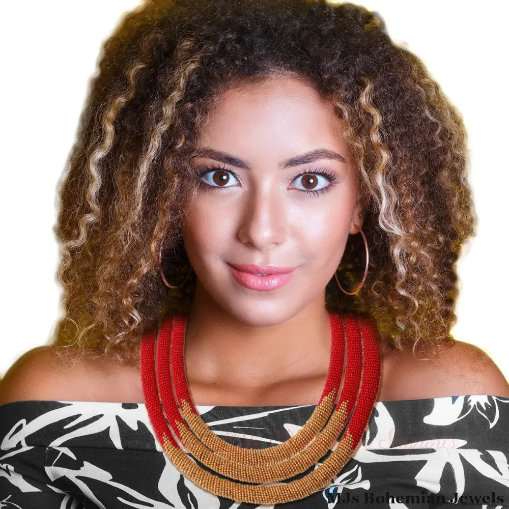 Red Zulu Maasai Beaded Necklace