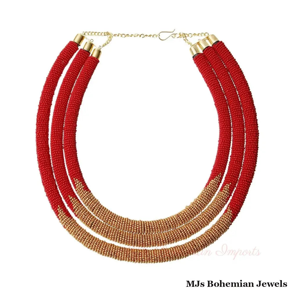 Red Zulu Maasai Beaded Necklace
