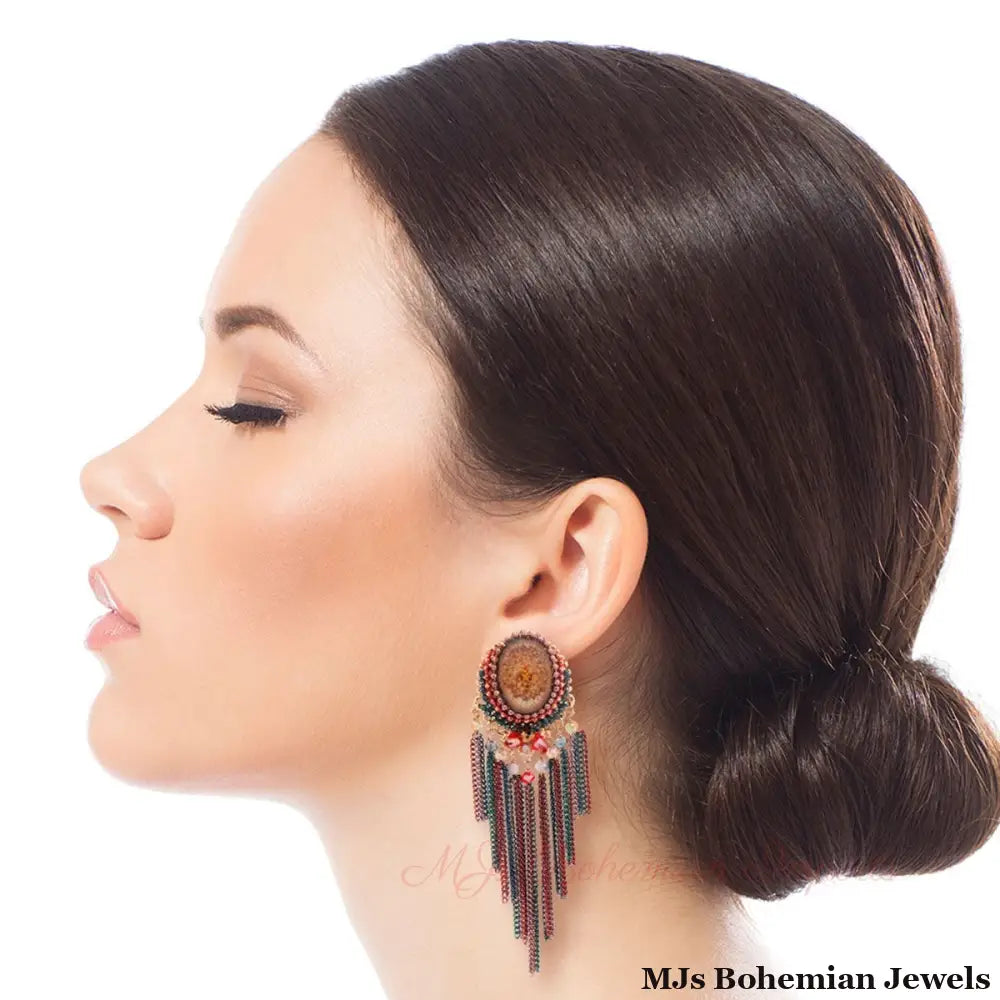 Resin Multi Color Chain Fringe Earrings