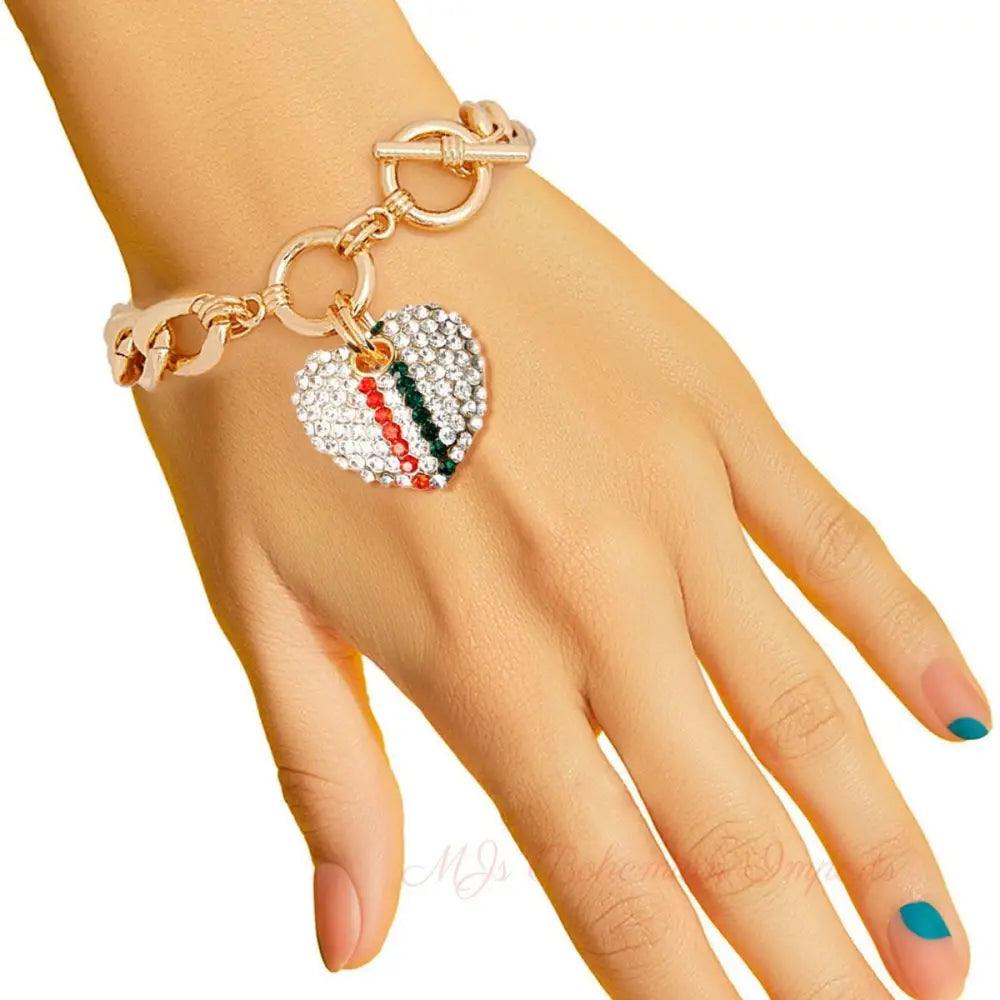 Rhinestone Heart Toggle Bracelet