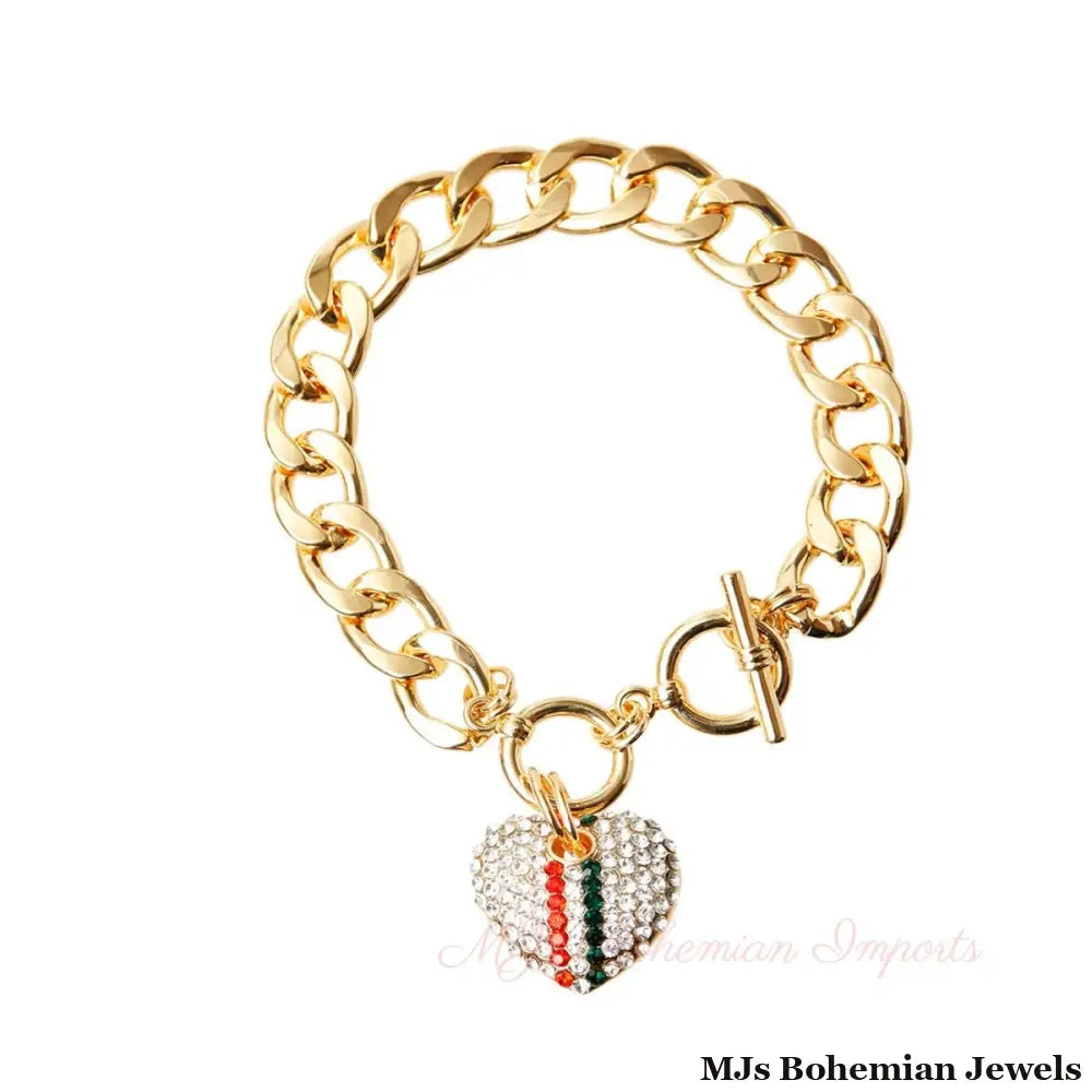 Rhinestone Heart Toggle Bracelet