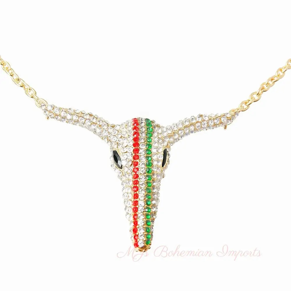 Rhinestone Steer Head Necklace